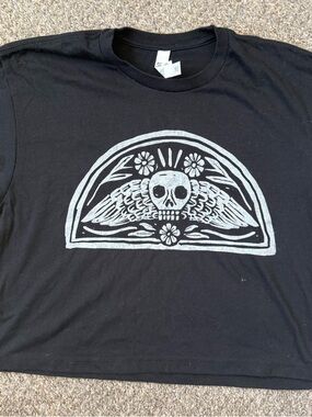 Urban Outfitters Black Tee with White Skull & Wing Graphic